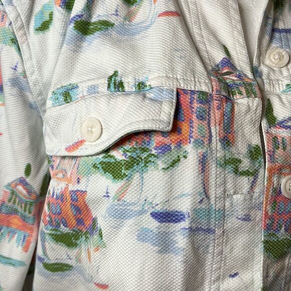 CHRISTOPHER & Banks cotton jacket white w/ beach motif chest pockets SZ S - Picture 3 of 14